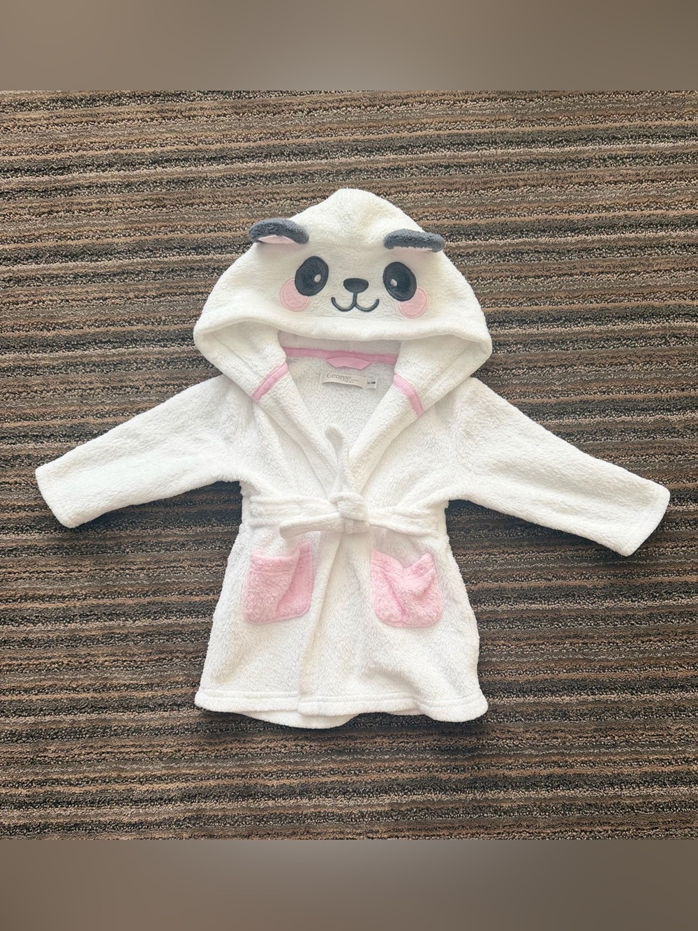 George Baby White & Pink Panda Hooded Kids Robe